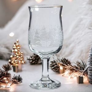 1 Vtg 10 Oz Glassware Stemmed Wine Water Goblet Pines by LYNN'S CHINA Gold Trim